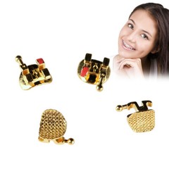 Dental Orthodontic Metal Brackets Braces 24K Gold Plated Mini MBT.022 345 Hooks