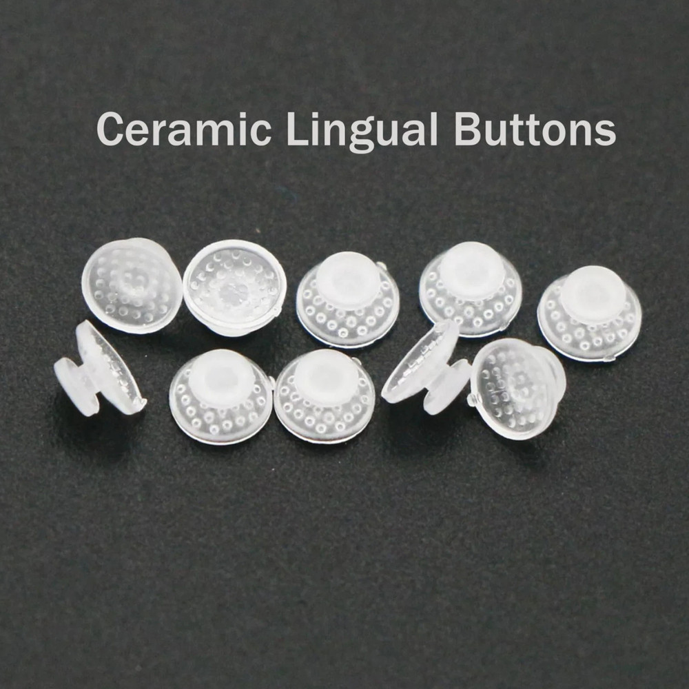 US 100Pcs Ortho Lingual Buttons Dental Ceramic/Metal Bondable Round Mesh Base