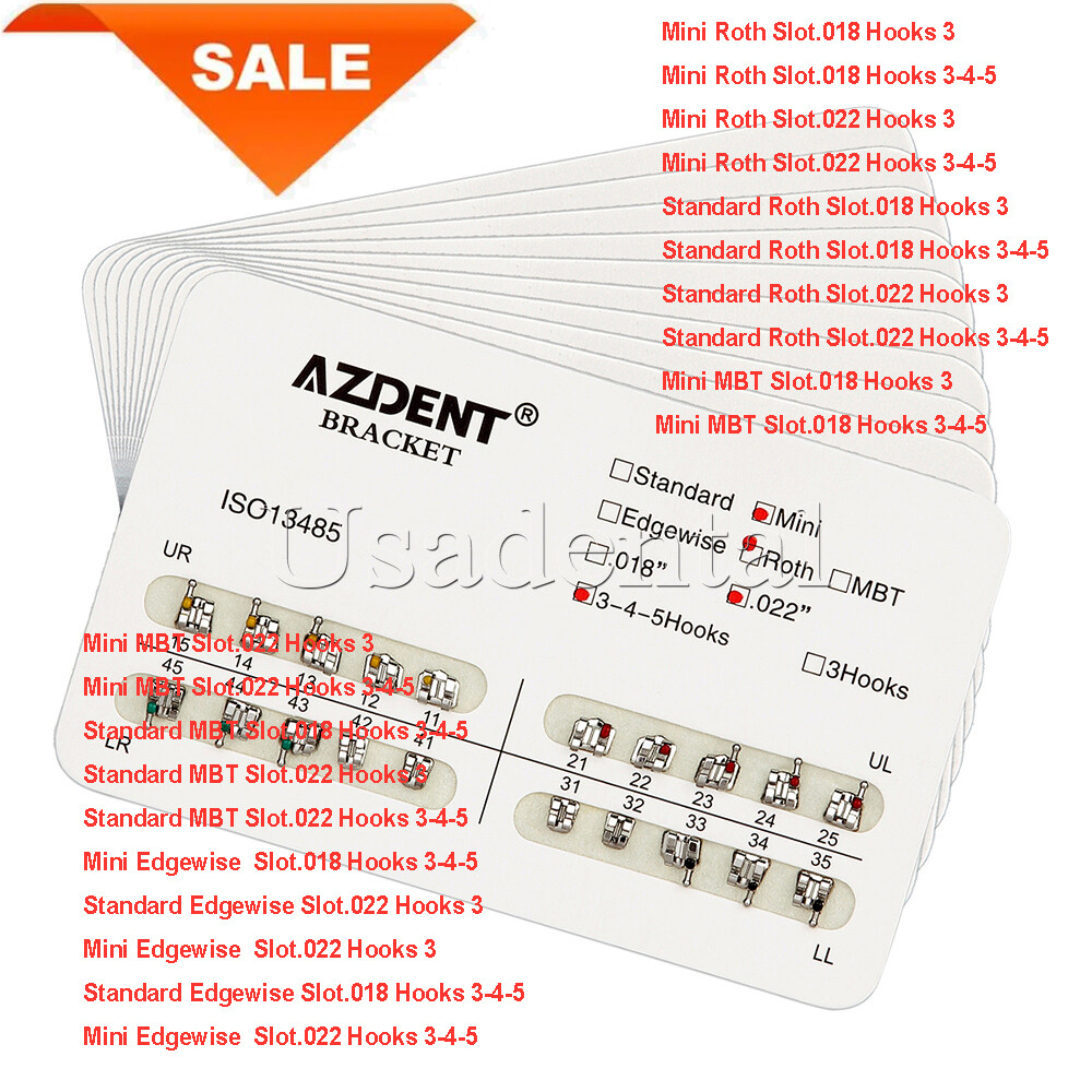 20Pack Dental Ortho Brackets Weld Mini/Standard Roth/MBT 022/018 Hook3/345 Brace