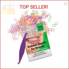 Orthodontic Rubber Bands for Braces 3/16 Heavy Force 4.5 oz – 100 Pack, Neon, El