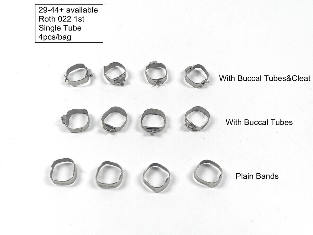 4Pcs/Pack Dental Orthodontic 1st Plain Molar Bands #29-44+ Buccal Tubes