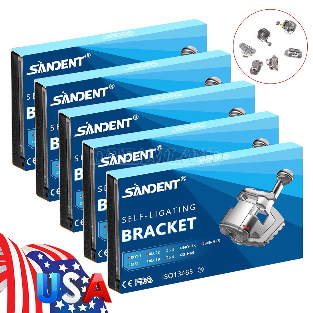 5 packs Dental Orthodontic Self-ligating Brackets Metal Brace Roth 022 345 Hooks