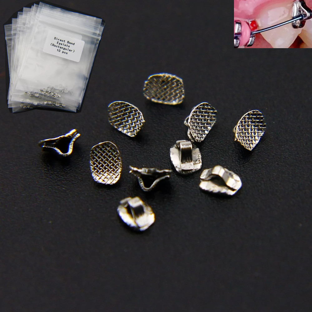 100Pcs Dental Orthodontic Direct Bond Eyelets Lingual Buttons Rectangular Mesh