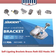 2 packs Dental Orthodontic Self-ligating Brackets Metal Brace Roth 022 345 Hooks