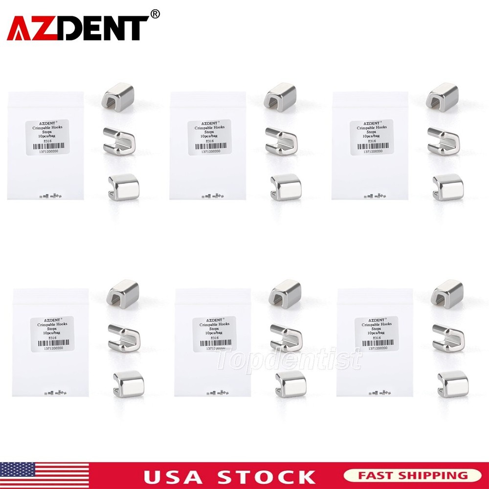 100pcs AZDENT Dental Orthodontic Crimpable Hooks Stops Size Fixed on Arch Wires