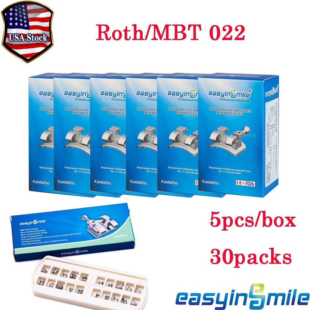 30Pack Orthodontic Brackets Dental Mini Metal Braces Roth/MBT .022” Hooks 3/345
