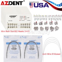 Dental Ortho Metal Brackets Braces + Super Elastic Niti Arch Wire Round 014Lower