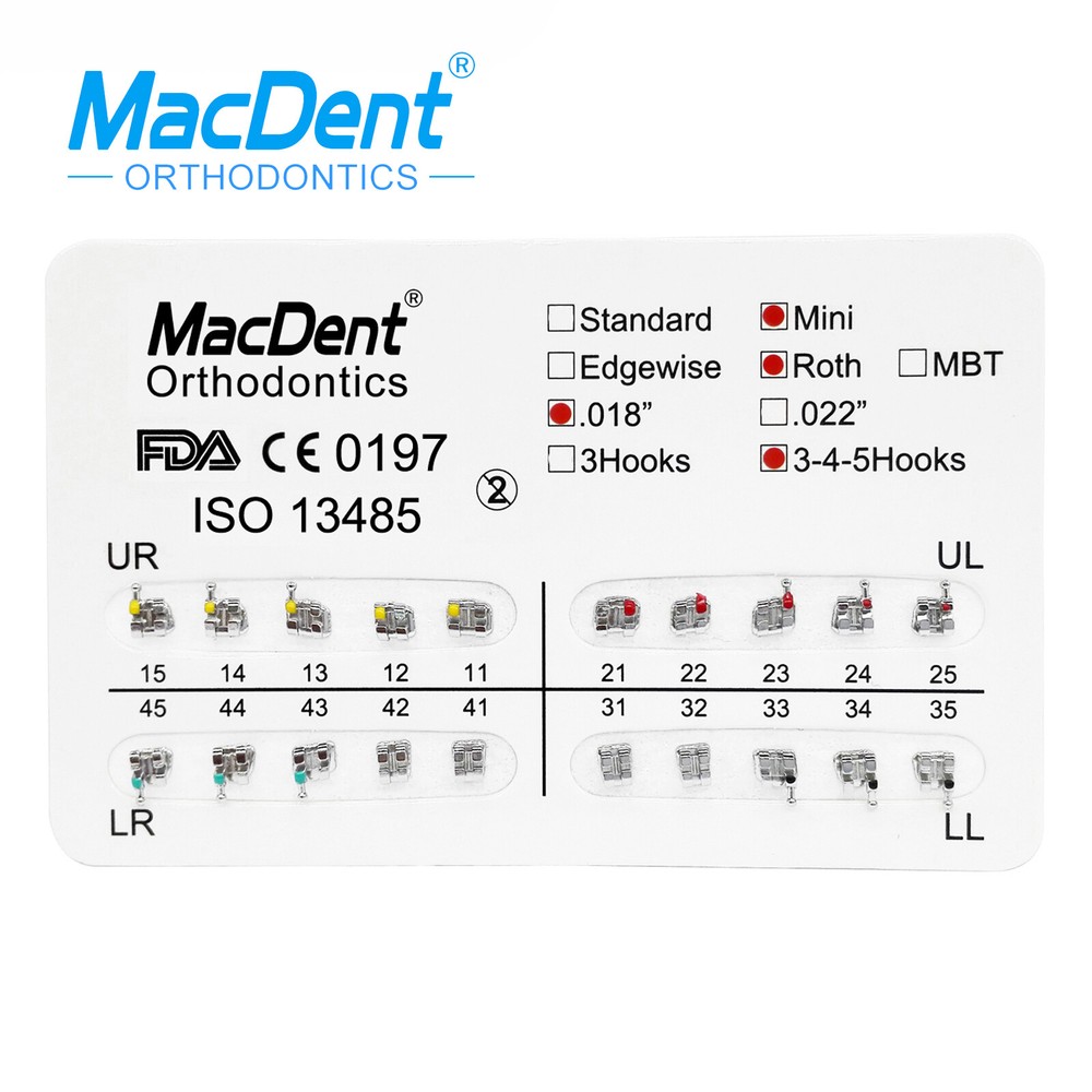 10Packs MacDent Dental Ortho Brackets Mini/Standard MBT/Roth 022/018 Hooks 3 4 5