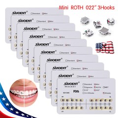 200Pcs Dental Orthodontic Braces Bracket Mini Roth 022″Slot 3 Hooks 10 Packs