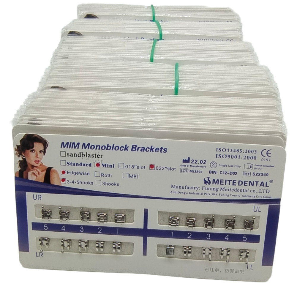 Dental Orthodontics MIM Monoblock Brackets Mini Edgewise 022 345hooks Mesh Base