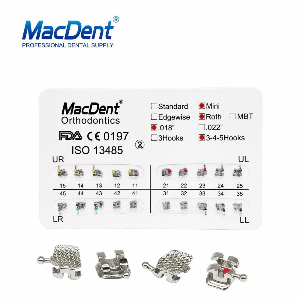 MacDentDental Orthodontic Braces Brackets Mini Roth.022 Hook345/Arch Wire Nature