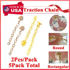 10Pcs Dental Ortho Traction Chains Round /Rectangular Button Chains Gold Plated