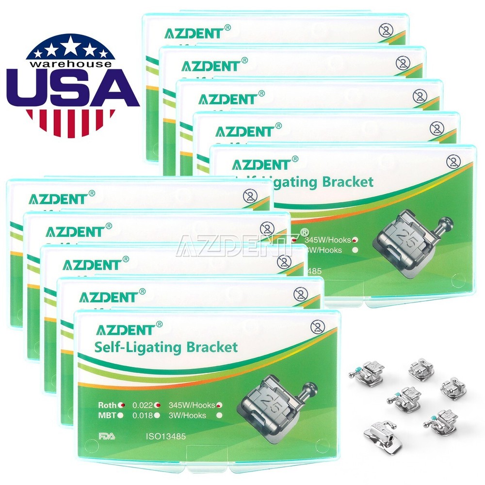 10X Dental Orthodontic Self-Ligating Brackets Braces Mini Roth.022 Hooks 345 USA