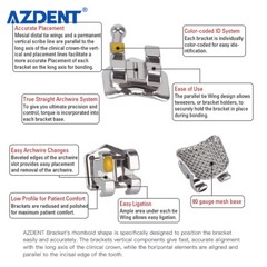AZDENT Dental Orthodontic Metal Brackets Braces Mini Roth Slot.022 Hooks 3-4-5