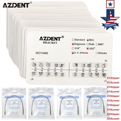 AZDENT Dental Orthodontic Brackets Mini Roth/MBT 022 Hooks 345/10Size Arch Wires