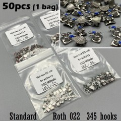 50pcs Dental Orthodontic Brackets metal Braces Standard Roth Slot 022 345 hooks