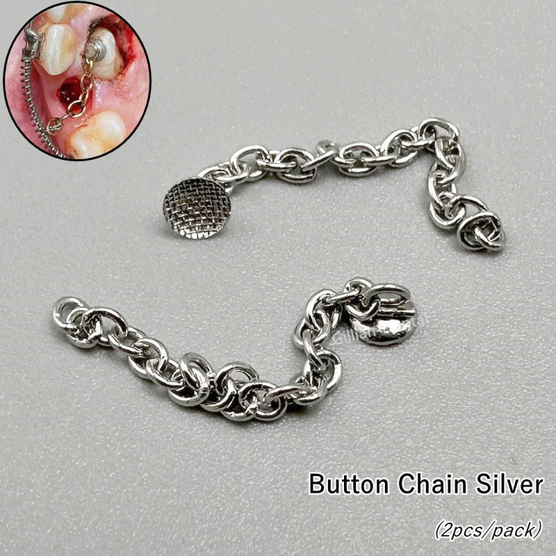 2pcs Dental Orthodontics Button Chain Traction Hook Silver Round Base Buttons