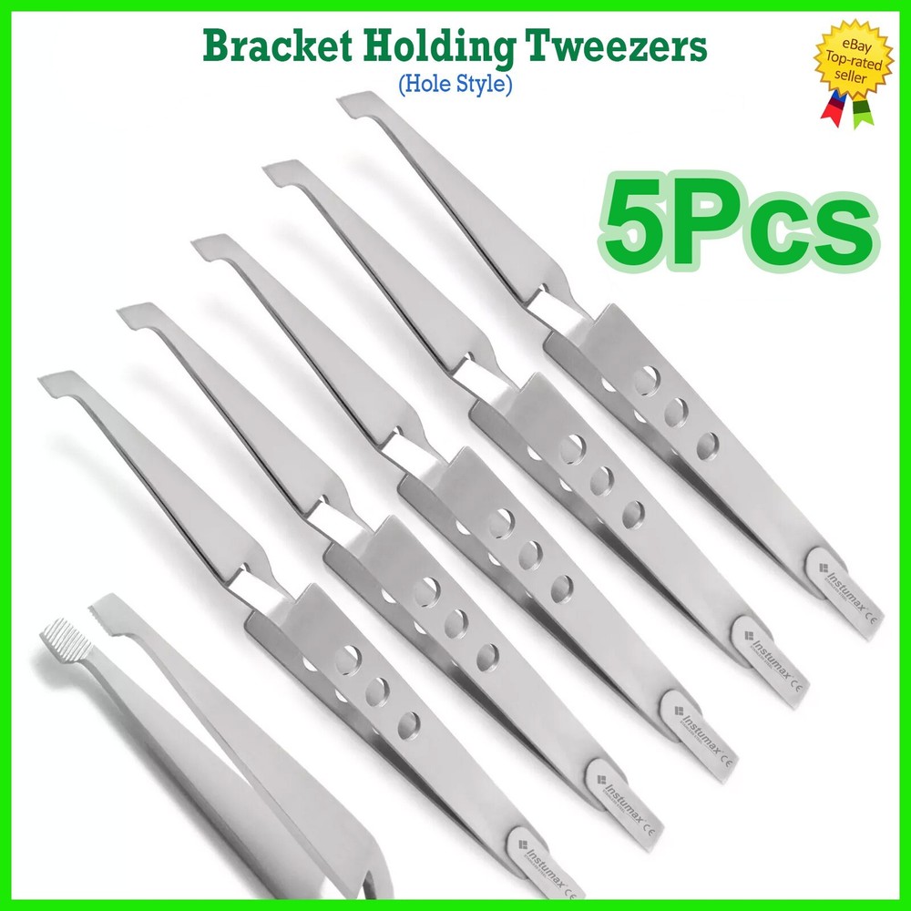 Ortho Bracket Holding Tweezers Reverse Action Hole Style Cross Lock Forceps 5Pcs