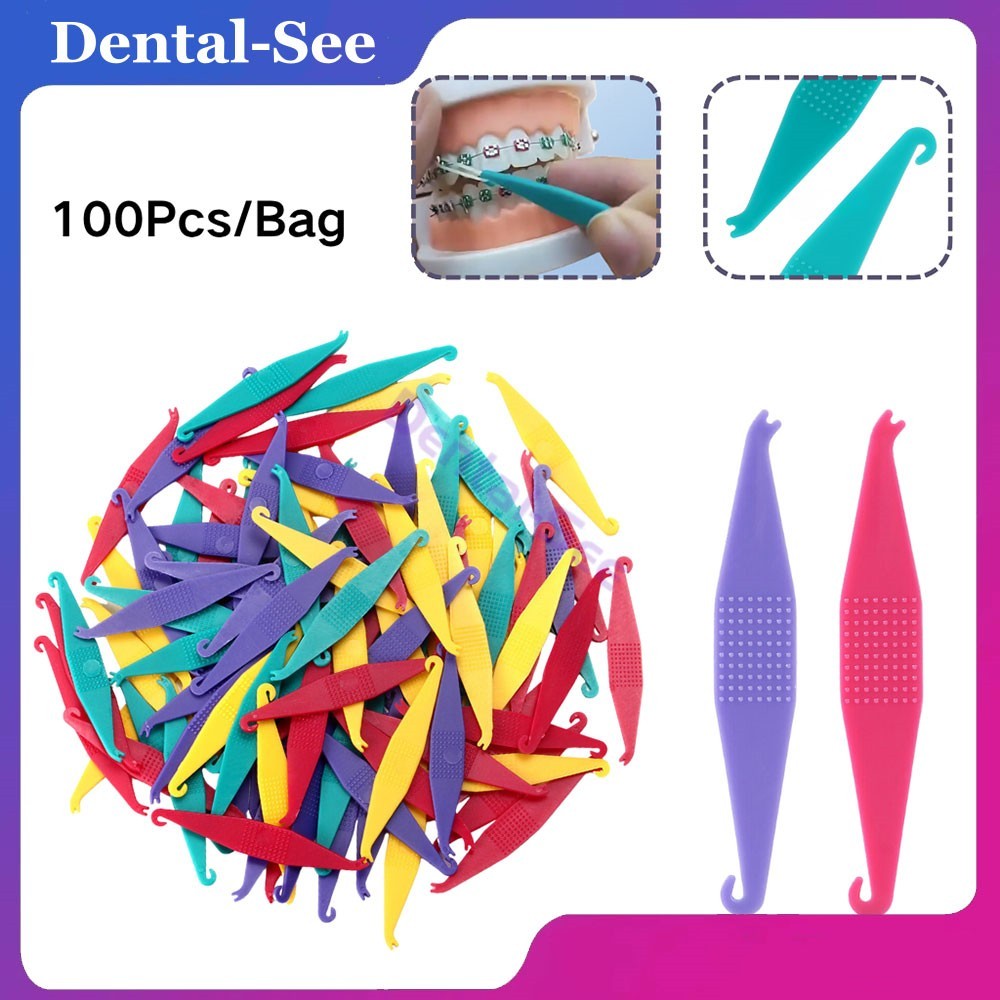 100X Dental Orthodontic Elastic Placers Plastic Hooks for Braces Rubber Bands
