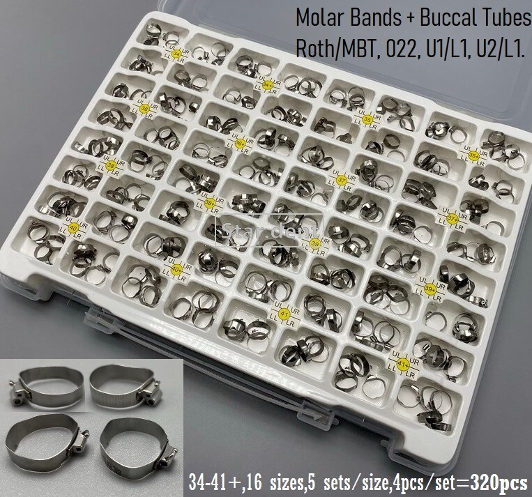 Dental Orthodontic 1st Molar Bands Weld Buccal tubes MBT Roth 022 U2/L1 #34-41+