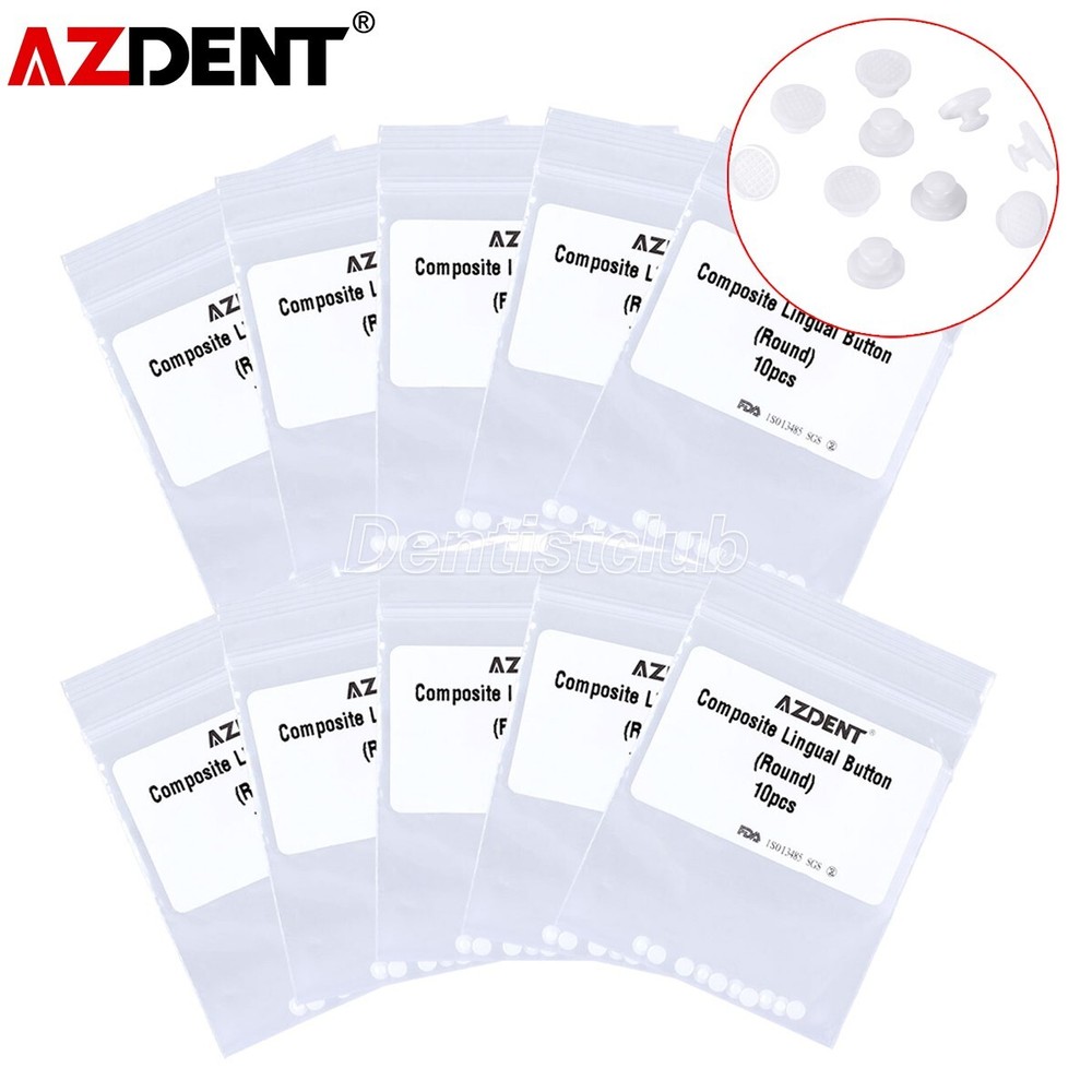 100pcs AZDENT Dental Ortho Composite Ceramic Lingual Buttons Bondable Round Base