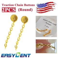 2pcs Dental Ortho Traction Chain Buttons with Chain Gold Plated Round Mesh Base