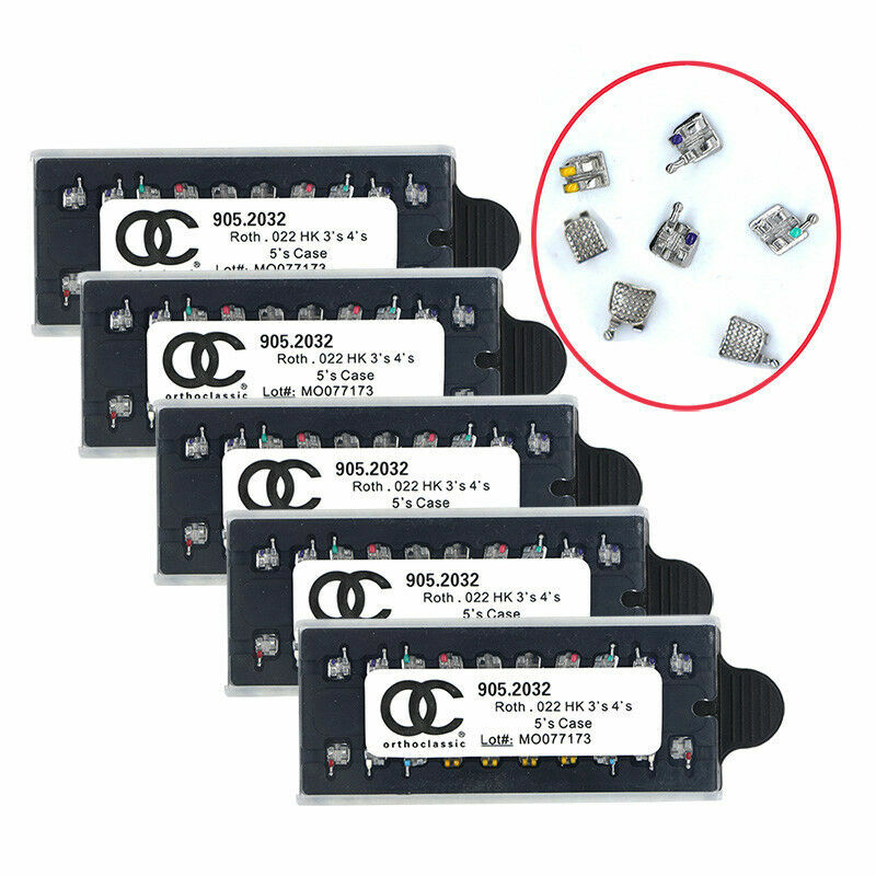 100 Boxes Orthodontic Metal Brackets, Roth 0.022″ with 3-4-5 Hooks, 20pc/Kit