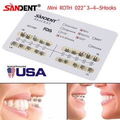 10 Packs Dental Metal Brackets Braces Mini Roth Slot.022 3-4-5 Hooks dentist Or