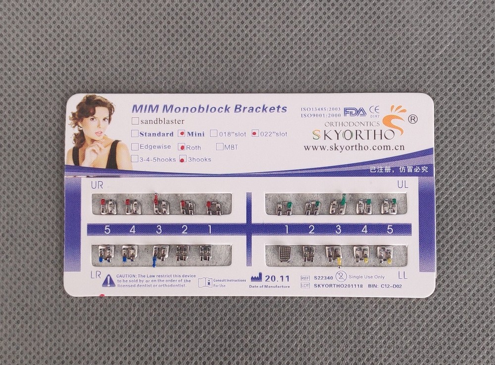 100 Sets Dental Metal Brackets MIM Monoblock Mini Roth 022 3 hooks Mesh Base