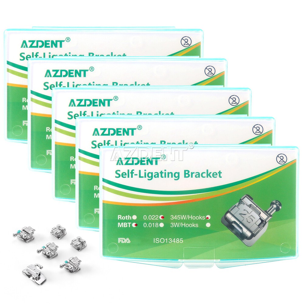 Dental Ortho MINI Self-Ligating Brackets 0.022 Roth/MBT345/3 Hooks Braces+ Tools