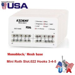 Brackets de ortodoncia dental Mini Roth 022 Ganchos 345 Monoblock/Base de malla