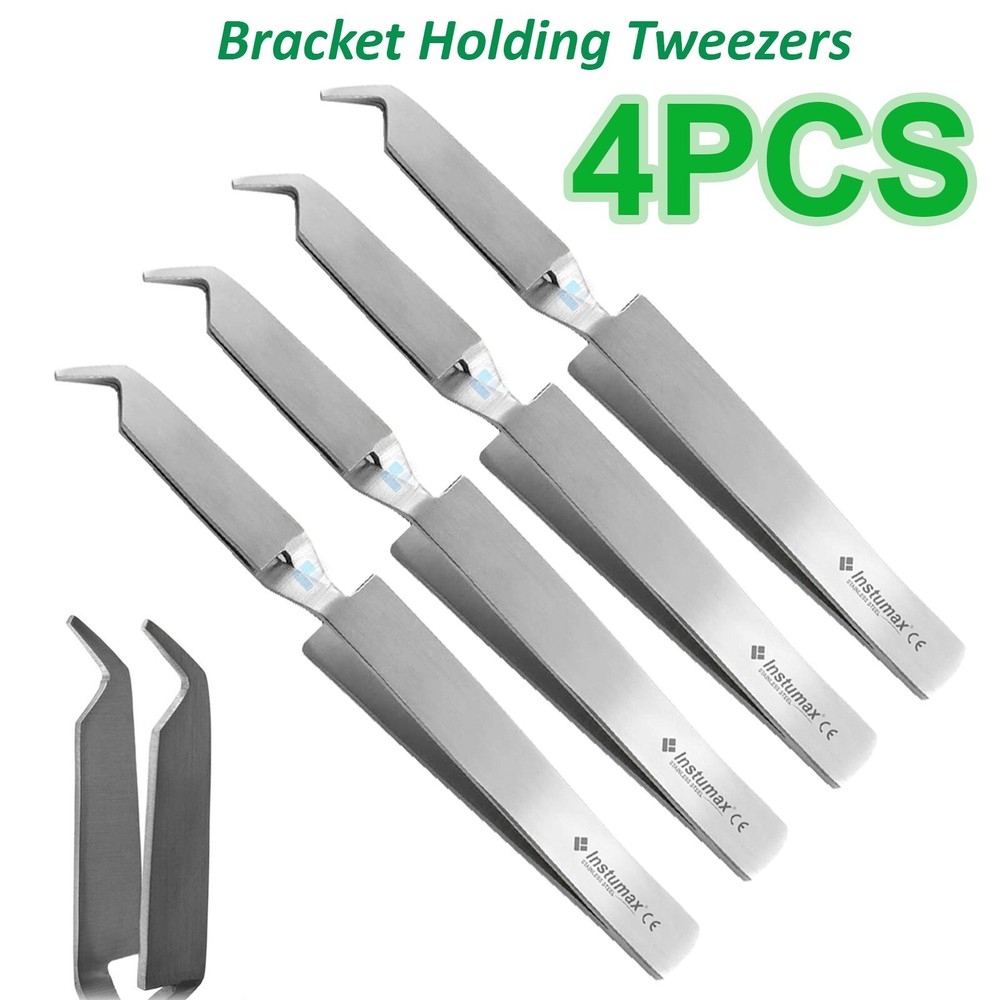 4Pcs Orthodontic Tweezer Set – Slim Buccal Tube & Bracket Placer – Dental Pro