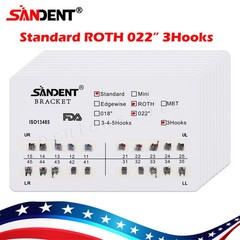 SANDENT Dental Orthodontic Metal Brackets Braces Standard MBT 022 Hooks 345/3