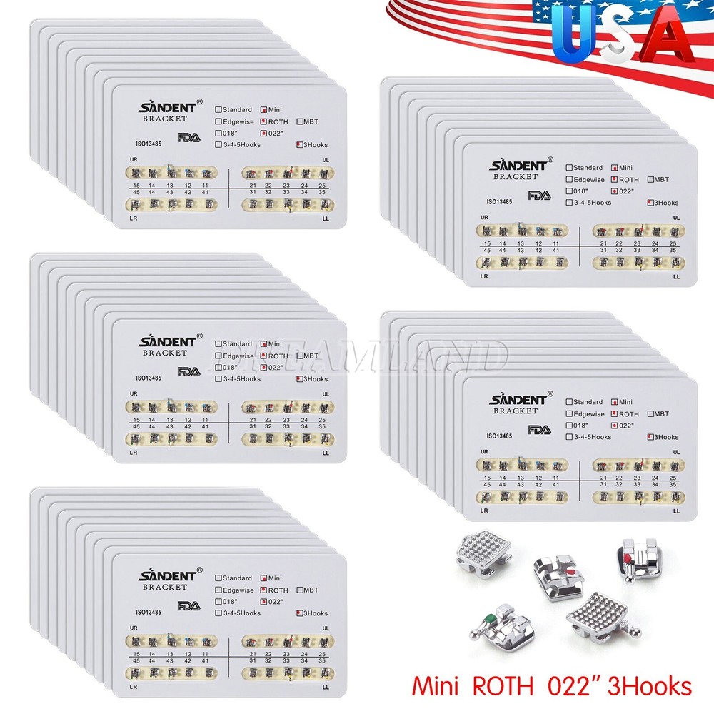 USA!!50 Packs Dental Orthodontic Bracket Braces Mini Roth 022 Slot 3hooks