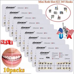 10packs Dental Orthodontic Brackets Braces Mini Roth Slot 022 345 Hook #2 200PCS