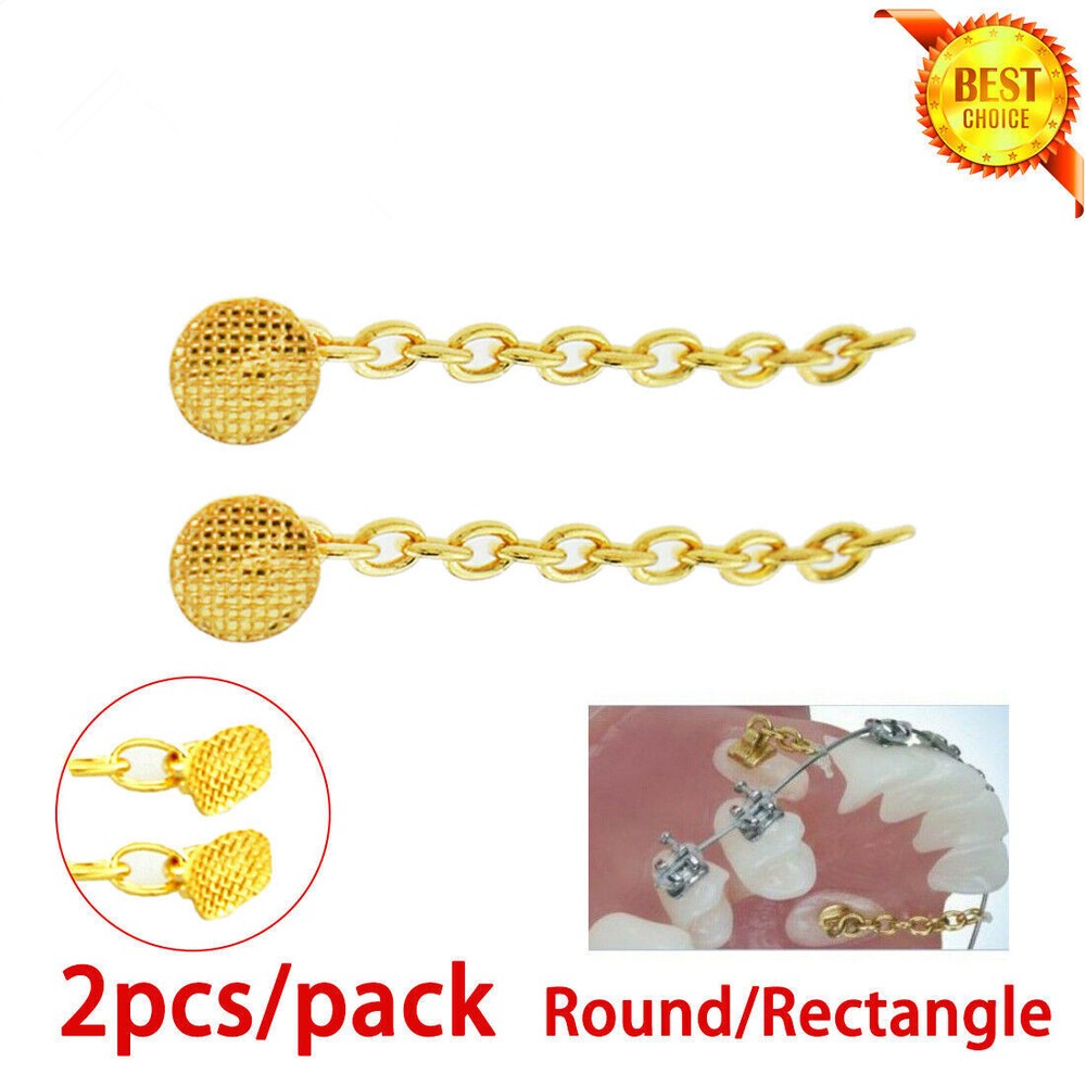 Dental Traction Chain Button Gold Plated Mesh Base Bondable Round/Rectangle