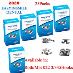 25Packs Dental Orthodontic Brackets Mini Metal Braces MBT/ROTH 022 3/345 Hooks