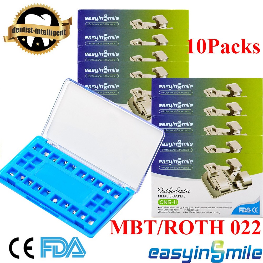1/10pk Mini Metal Dental Orthodontic Brackets .022 Roth/MBT 345 with Hook Ortho
