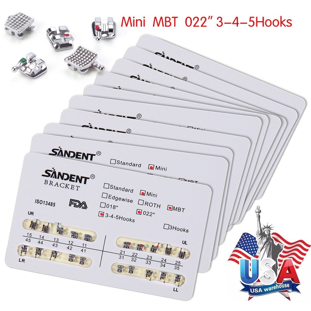 10packs Dental Orthodontic Brackets Metal Brace MINI Roth MBT 022 345 With Hooks