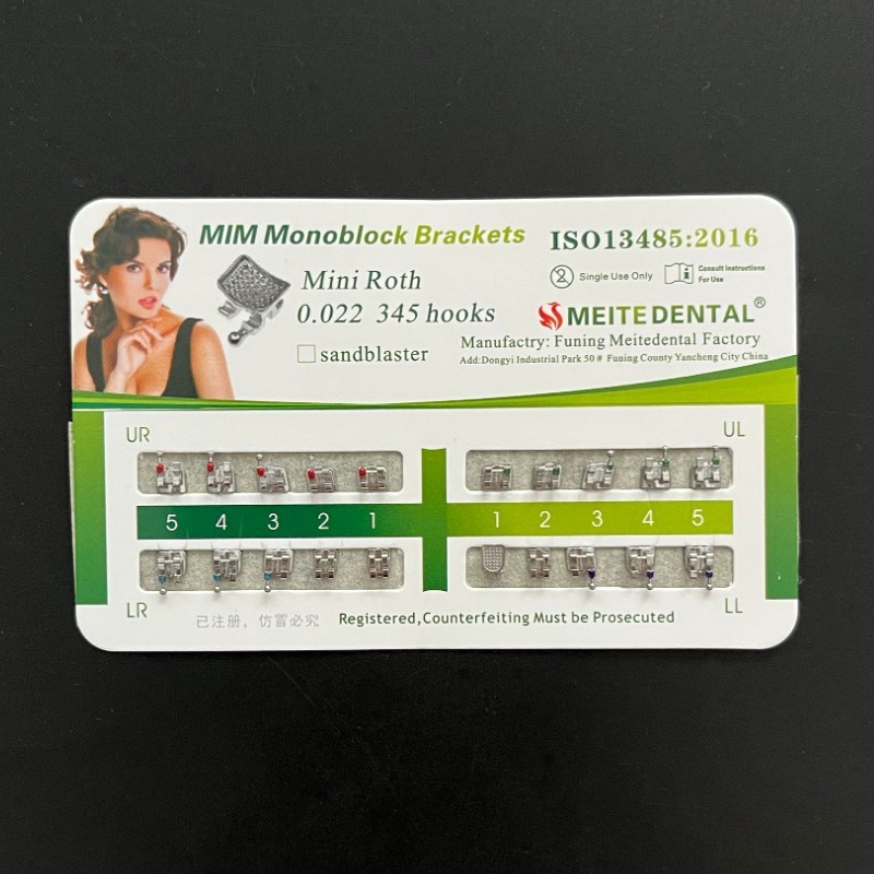 10Sets Dental Orthodontic MIM Monoblock Metal Brackets Mini Roth 022 345 hooks