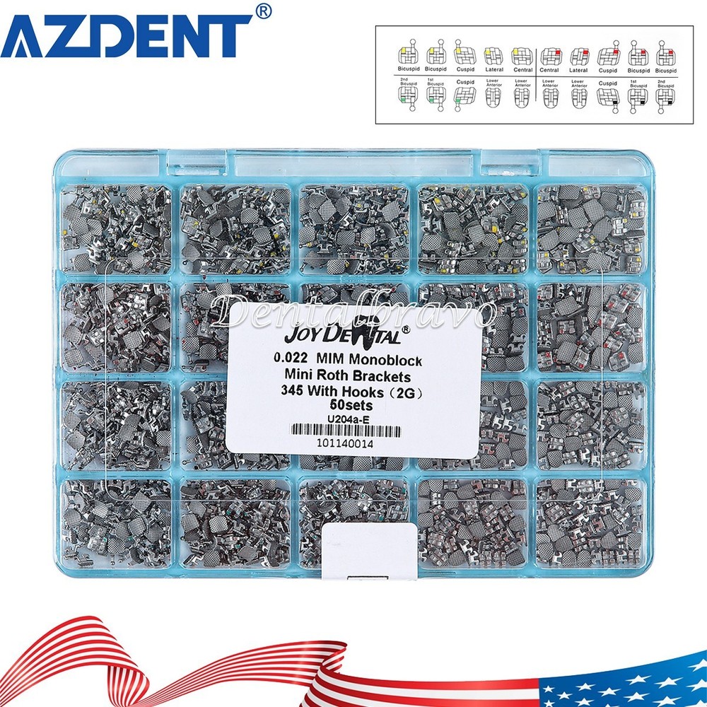 AZDENT Dental Orthodontic MIM Monoblock Brackets Braces Mini Roth 022 Hook 345