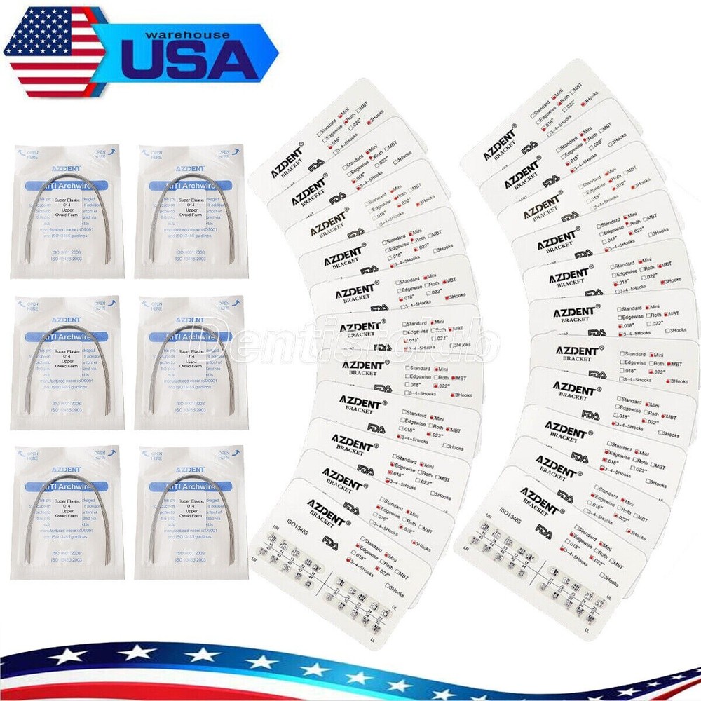 AZDENT Dental Brackets Braces Mini Roth.022 Hooks 345 /Orthodontic Arch Wires