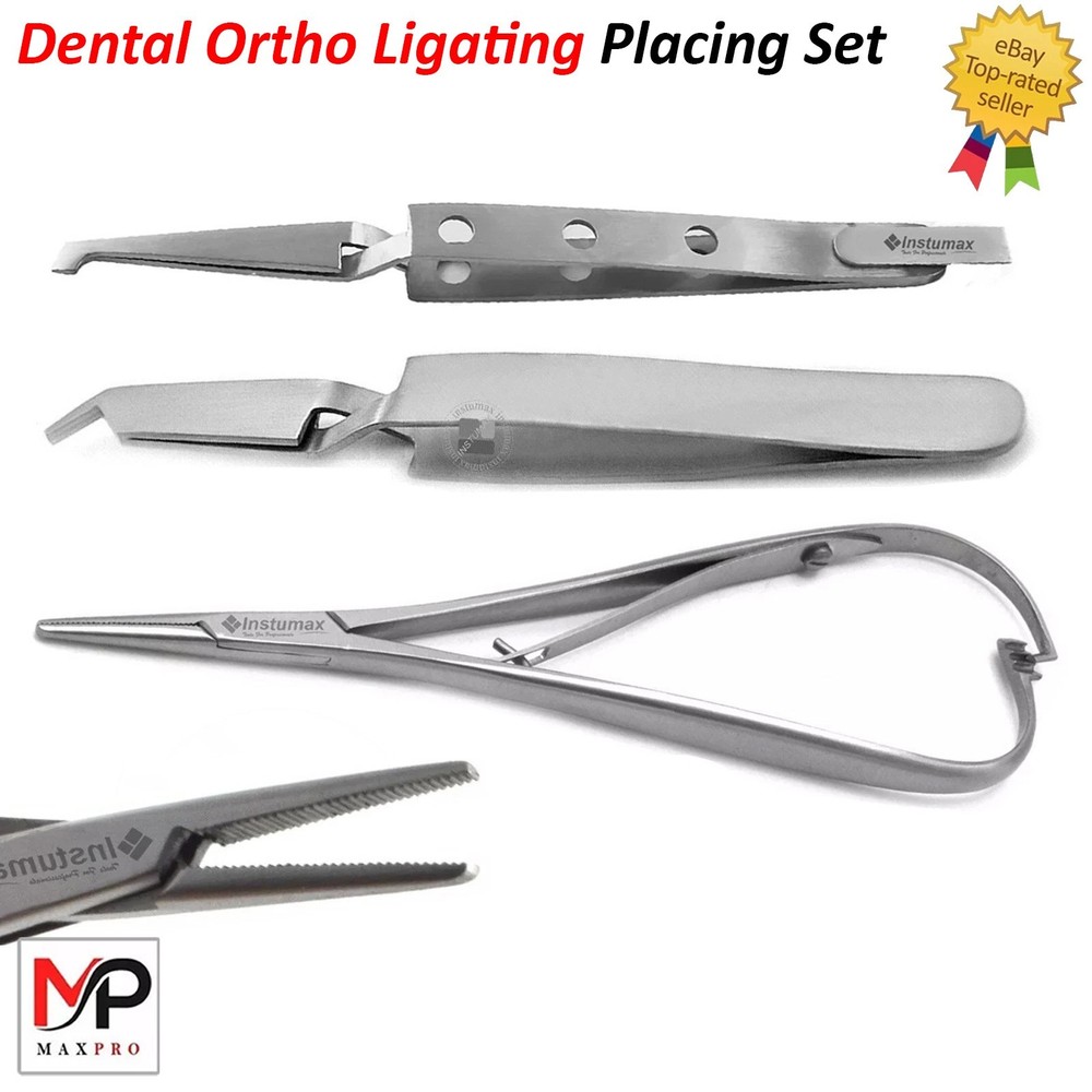 Orthodontic Ligating Set 3Pcs Mathieu Needle Holder Bracket Tweezer & Dental
