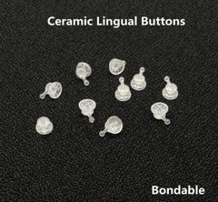 10Pcs Dental Ortho Bondable Lingual Buttons Round Mesh Base with Hook Ceramics