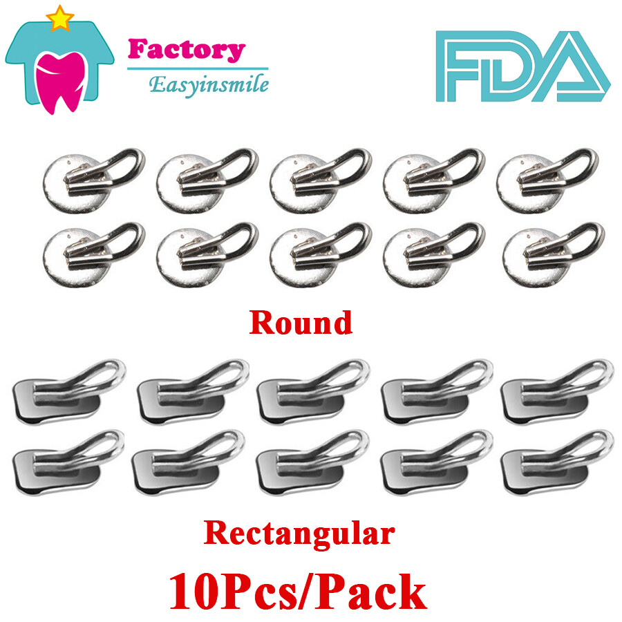 10Pcs Dental Orthodontic Lingual Buttons Round/Rectangular Bondable Mesh Base