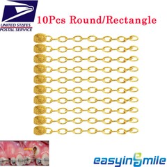 Dental Orthodontic Lingual Button Traction Chain Gold Round Recctangular 10Pcs