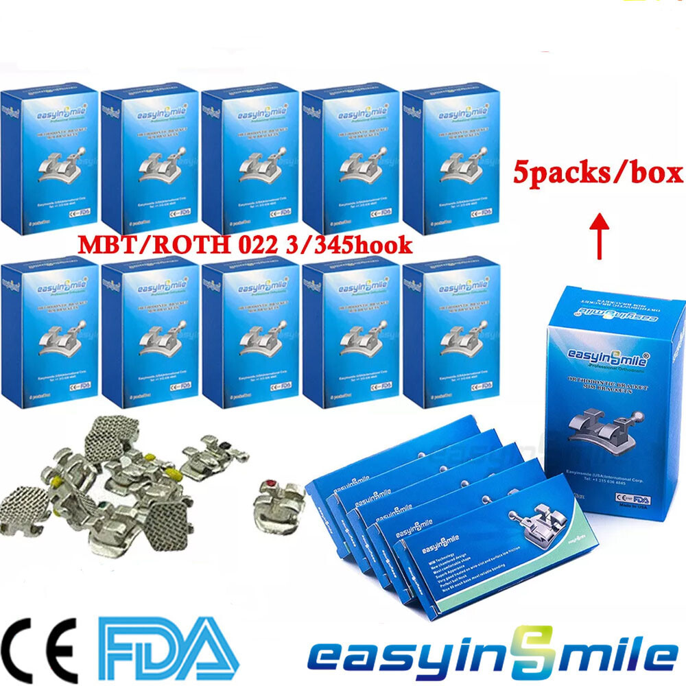 5/50Pks Orthodontic Brackets MBT/Roth 022 3/3-4-5 Hooks Dental Metal Mini Braces