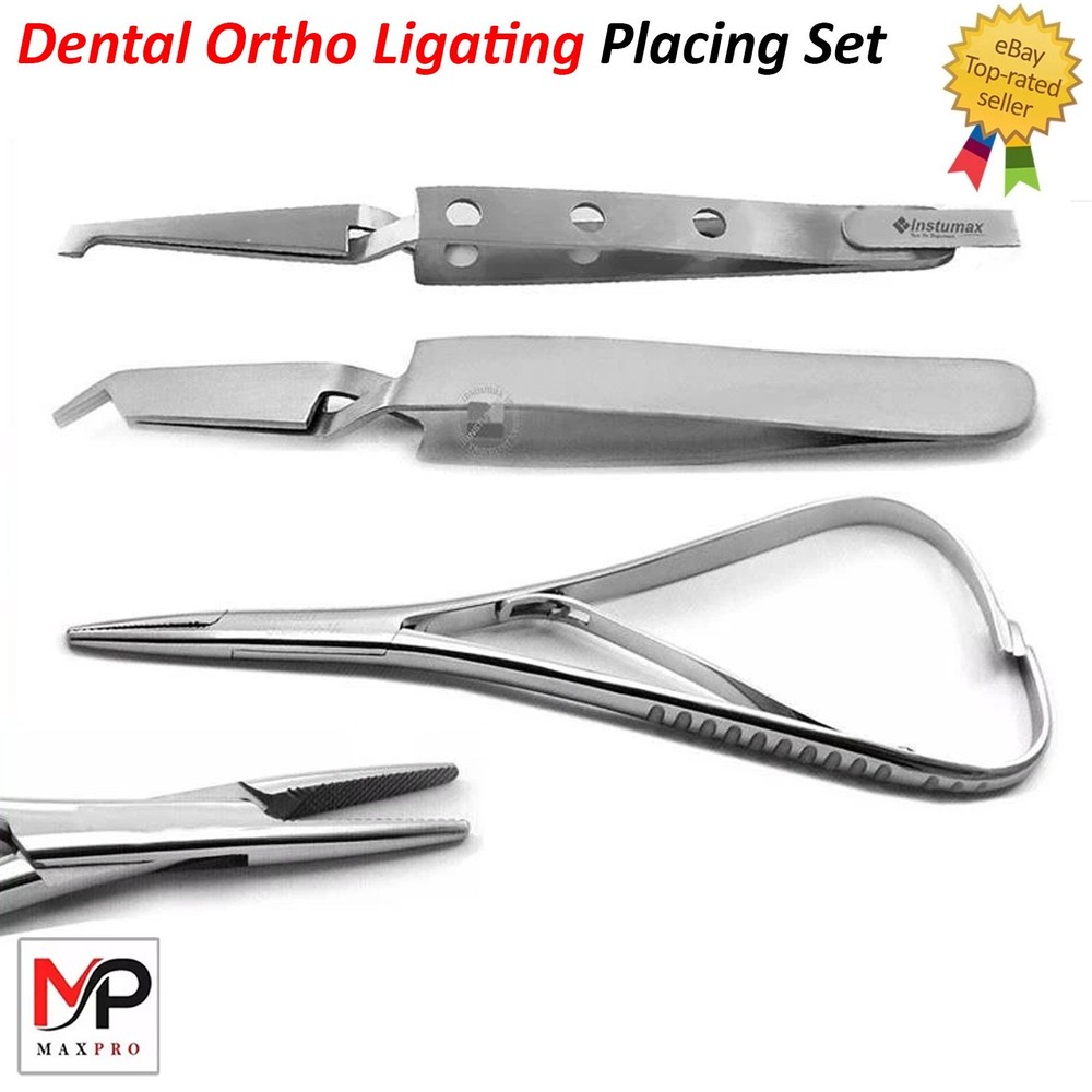 Orthodontic Ligating Set 3pcs Dental Tools Mathieu Needle Holder Bracket Tweezer