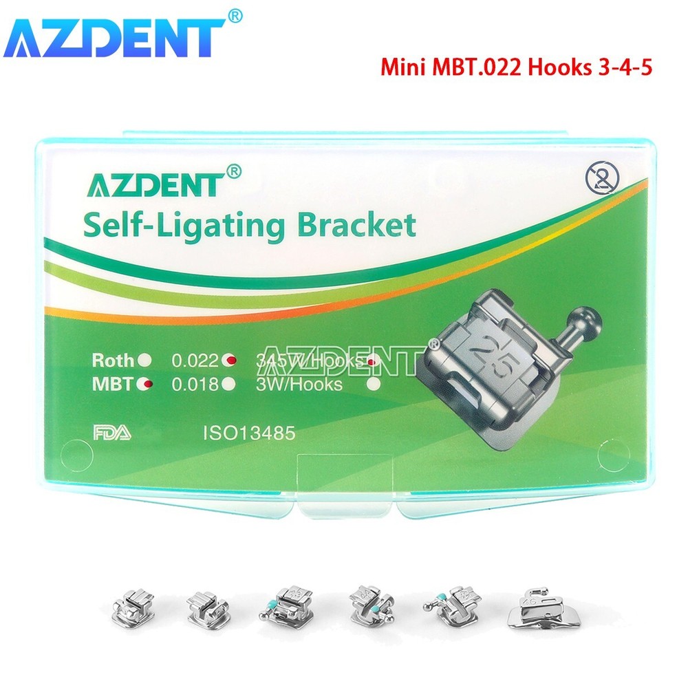 AZDENT Dental Ortho Self-Ligating Brackets Braces Mini MBT.022 Hooks 3 4 5 24pcs