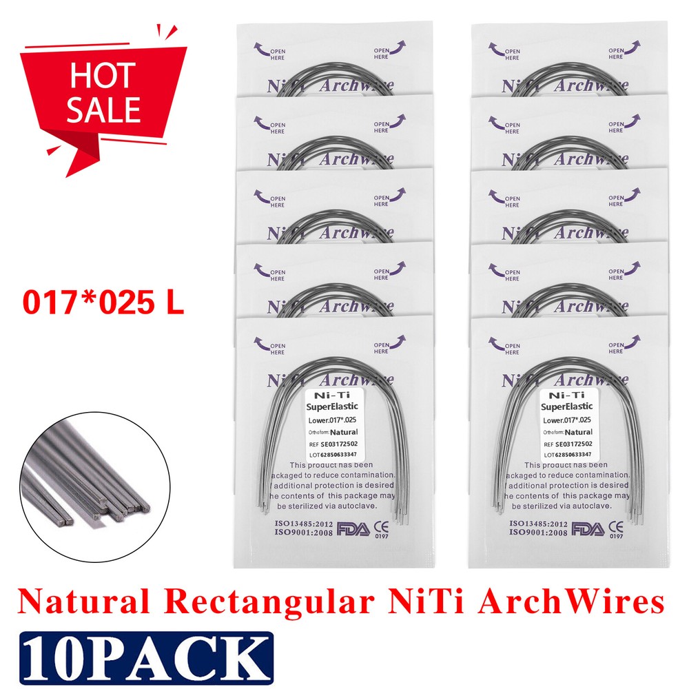 100pc Dental Ortho Niti Natural Form Super Elastic Rectangular Arch Wires 17x25L